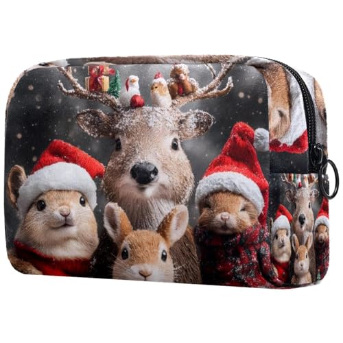 Kosmetiktasche für Damen, Motiv: Weihnachts-Rentier, Kaninchen, Tiere, Reise-Kulturbeutel, groß, Make-up, praktische Tasche, Organizer-Tasche mit Reißverschluss, multi, 18.5x7.5x13cm/7.3x3x5.1in von VAPOKF