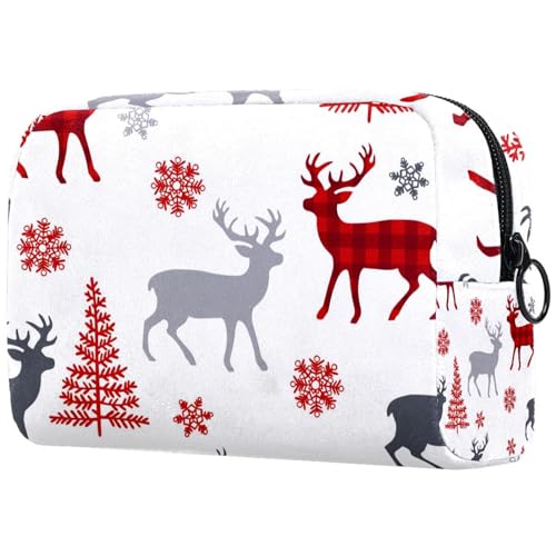 Kosmetiktasche für Damen, Motiv: Weihnachts-Rentier, Schneeflocke und Baum, Reise-Kulturbeutel, groß, Make-up, praktische Tasche, Organizer-Tasche mit Reißverschluss, multi, 18.5x7.5x13cm/7.3x3x5.1in, von VAPOKF