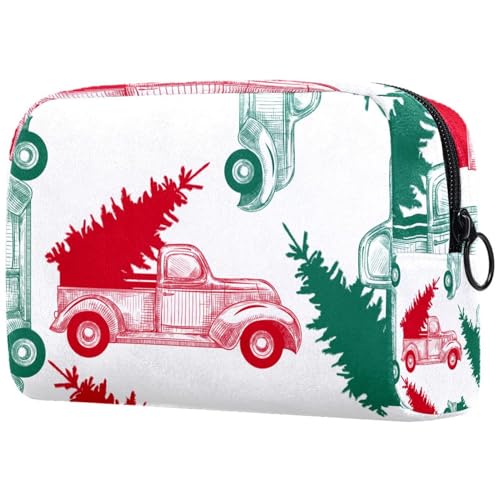 Kosmetiktasche für Damen, Motiv: Weihnachts-Truck mit Weihnachtsbaum, große Make-up-Tasche, praktische Tasche mit Reißverschluss, multi, 18.5x7.5x13cm/7.3x3x5.1in, Kulturbeutel von VAPOKF