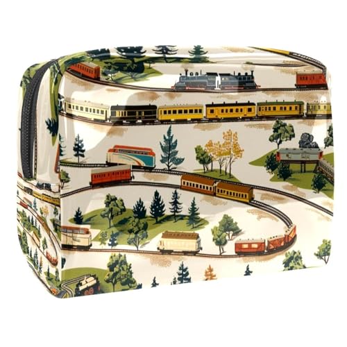 Kosmetiktasche für Damen, Motiv: Züge auf dem Land und Eisenbahn, Reise-Kulturbeutel, groß, PVC, Make-up, praktische Tasche, Organizer mit Reißverschluss, multi, 18.5x7.5x13cm/7.3x3x5.1in, von VAPOKF