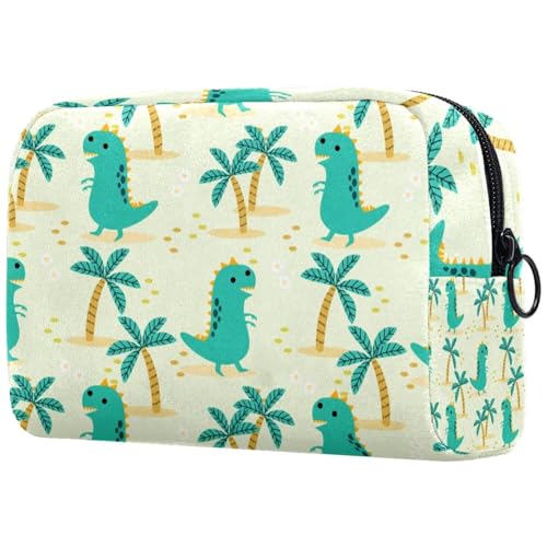 Kosmetiktasche für Damen, Motiv: niedliche Dinosaurier und Kokosnussbaum, Reise-Kulturbeutel, groß, Make-up, praktische Tasche, Organizer-Tasche mit Reißverschluss, multi, 18.5x7.5x13cm/7.3x3x5.1in, von VAPOKF