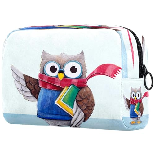 Kosmetiktasche für Damen, Motiv: niedliche Eule mit Schal, Kosmetiktasche für Damen, Reise-Kulturbeutel, große Make-up-Tasche, praktische Tasche mit Reißverschluss, multi, 18.5x7.5x13cm/7.3x3x5.1in, von VAPOKF