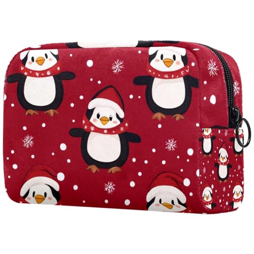 Kosmetiktasche für Damen, Motiv: niedliche Weihnachts-Pinguine, Schneeflocken, Reise-Kulturbeutel, groß, Make-up, praktische Tasche, Organizer-Tasche mit Reißverschluss, multi, 18.5x7.5x13cm von VAPOKF