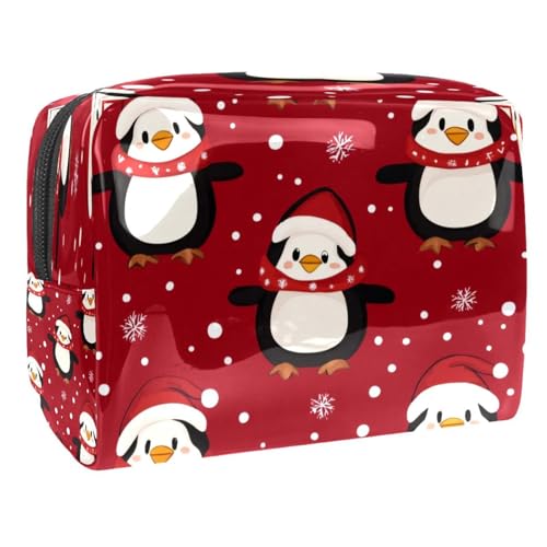 Kosmetiktasche für Damen, Motiv: niedliche Weihnachts-Pinguine, Schneeflocken, Reise-Kulturbeutel, große PVC-Make-up-Tasche, Organizer mit Reißverschluss, multi, 18.5x7.5x13cm/7.3x3x5.1in von VAPOKF