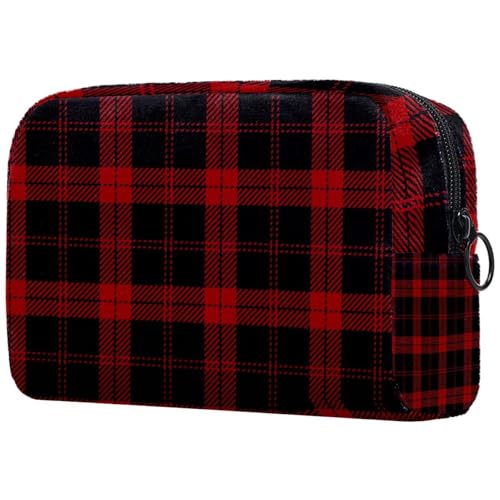 Kosmetiktasche für Damen, Reise-Kulturbeutel, groß, mit Reißverschluss, kariert, Schwarz und Rot, multi, 18.5x7.5x13cm/7.3x3x5.1in, Kulturbeutel Kosmetiktasche für Damen, Reise-Kulturbeutel, groß, mit Reißverschluss, kariert, Schwarz und Rot, multi, 18.5x7.5x13cm/7.3x3x5.1in, Kulturbeutel von VAPOKF