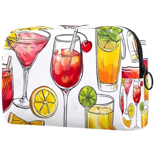 Kosmetiktasche für Damen, Sommer, Cocktail, Brillen, Reise-Kulturbeutel, groß, Make-up, praktische Tasche, Organizer-Tasche mit Reißverschluss von VAPOKF