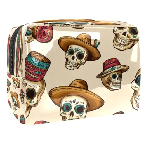 Kosmetiktasche für Damen, Totenköpfe mit Hut, Reise-Kulturbeutel, groß, PVC, Make-up, praktische Tasche, Organizer mit Reißverschluss, multi, 18.5x7.5x13cm/7.3x3x5.1in, Kulturbeutel Kosmetiktasche für Damen, Totenköpfe mit Hut, Reise-Kulturbeutel, groß, PVC, Make-up, praktische Tasche, Organizer mit Reißverschluss, multi, 18.5x7.5x13cm/7.3x3x5.1in, Kulturbeutel von VAPOKF