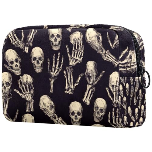 Kosmetiktasche für Damen, Totenkopf- und Rock-Skelett-Hand-Kosmetiktasche, Reise-Kulturbeutel, groß, Make-up, praktische Tasche, Organizer-Tasche mit Reißverschluss, multi, 18.5x7.5x13cm/7.3x3x5.1in Kosmetiktasche für Damen, Totenkopf- und Rock-Skelett-Hand-Kosmetiktasche, Reise-Kulturbeutel, groß, Make-up, praktische Tasche, Organizer-Tasche mit Reißverschluss, multi, 18.5x7.5x13cm/7.3x3x5.1in von VAPOKF