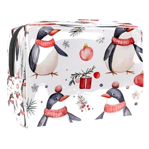 Kosmetiktasche für Damen, Weihnachts-Pinguin und Geschenke, Reise-Kulturbeutel, groß, PVC, Make-up, praktische Tasche, Organizer mit Reißverschluss, multi, 18.5x7.5x13cm/7.3x3x5.1in, Kulturbeutel von VAPOKF