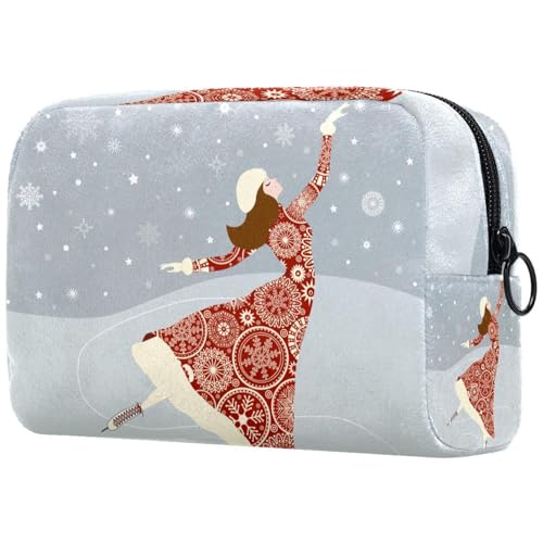 Kosmetiktasche für Damen, Weihnachts-Skater-Mädchen und Schneeflocken, Reise-Kulturbeutel, groß, Make-up, praktische Tasche, Organizer-Tasche mit Reißverschluss, multi, 18.5x7.5x13cm/7.3x3x5.1in, von VAPOKF