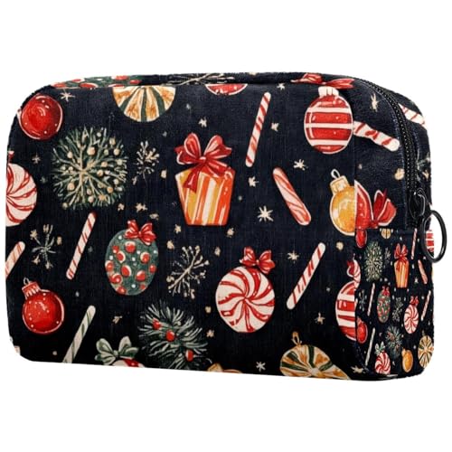 Kosmetiktasche für Damen, Weihnachts-Süßigkeiten und Geschenke, Reise-Kulturbeutel, groß, Make-up, praktische Tasche, Organizer-Tasche mit Reißverschluss, multi, 18.5x7.5x13cm/7.3x3x5.1in von VAPOKF