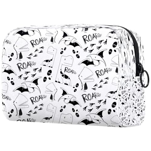 Kosmetiktasche für Damen, handgezeichnetes Dinosaurier-Muster, Reise-Kulturbeutel, groß, Make-up, praktische Tasche, Organizer, Tasche mit Reißverschluss, multi, 18.5x7.5x13cm/7.3x3x5.1in, von VAPOKF