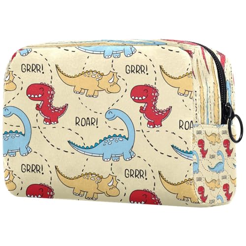 Kosmetiktasche für Damen, handgezeichnetes Dinosaurier-Muster, Reise-Kulturbeutel, groß, Make-up, praktische Tasche, Organizer, Tasche mit Reißverschluss, multi, 18.5x7.5x13cm/7.3x3x5.1in, von VAPOKF