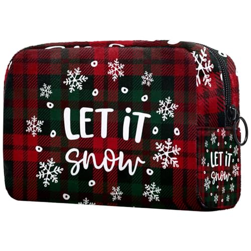 Kosmetiktasche für Damen, kariert, kariert, mit fallenden Schneeflocken, Reise-Kulturbeutel, groß, Make-up, praktische Tasche, Organizer, Tasche mit Reißverschluss, multi, 18.5x7.5x13cm/7.3x3x5.1in, Kosmetiktasche für Damen, kariert, kariert, mit fallenden Schneeflocken, Reise-Kulturbeutel, groß, Make-up, praktische Tasche, Organizer, Tasche mit Reißverschluss, multi, 18.5x7.5x13cm/7.3x3x5.1in, von VAPOKF