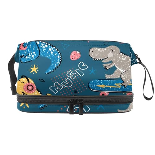 Kosmetiktasche für Musikliebhaber, Dinosaurier, doppellagig, für Damen und Mädchen, Reise-Kulturbeutel, Make-up, praktische Tasche, Organizer-Tasche mit Pinselfach, multi, 27x15x14 cm/10.6x5.9x5.5 in, von VAPOKF
