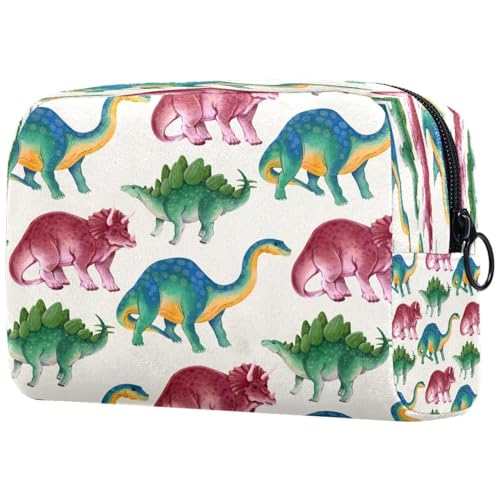 Kosmetiktasche mit Aquarell-Dinosaurier-Muster, für Damen, Reise-Kulturbeutel, groß, Make-up, praktische Tasche, Organizer-Tasche mit Reißverschluss, multi, 18.5x7.5x13cm/7.3x3x5.1in, Kulturbeutel von VAPOKF