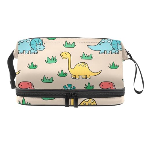 Kosmetiktasche mit Cartoon-Dinosaurier-Motiv, doppellagig, für Damen und Mädchen, Reise-Kulturbeutel, Make-up, praktische Tasche, Organizer-Tasche mit Pinselfach, multi, 27x15x14 cm/10.6x5.9x5.5 in, von VAPOKF