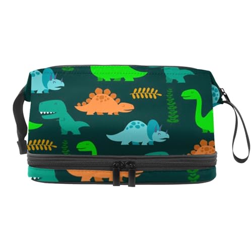 Kosmetiktasche mit Cartoon-Dinosaurier-Motiv, doppellagig, für Damen und Mädchen, Reise-Kulturbeutel, Make-up, praktische Tasche, Organizer-Tasche mit Pinselfach, multi, 27x15x14 cm/10.6x5.9x5.5 in, von VAPOKF