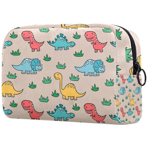 Kosmetiktasche mit Cartoon-Dinosaurier-Motiv für Damen, Reise-Kulturbeutel, groß, Make-up, praktische Tasche, Organizer-Tasche mit Reißverschluss, multi, 18.5x7.5x13cm/7.3x3x5.1in, Kulturbeutel von VAPOKF