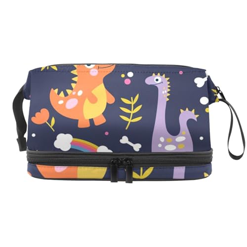 Kosmetiktasche mit Cartoon-Dinosaurier und Regenbogenwolke, doppellagig, für Damen und Mädchen, Reise-Kulturbeutel, Make-up, praktische Tasche, Organizer-Tasche mit Pinselfach, multi, 27x15x14 von VAPOKF