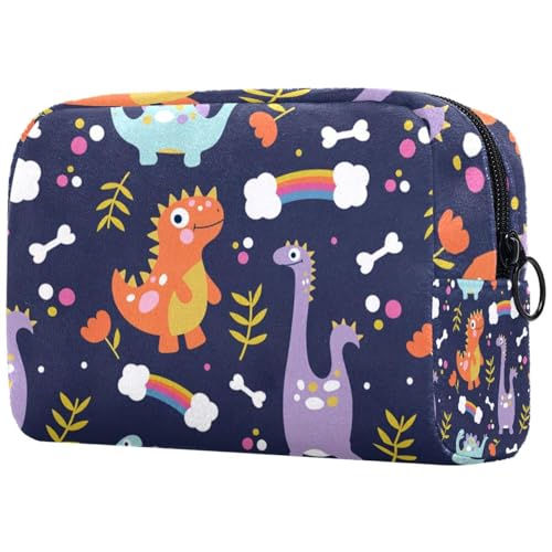 Kosmetiktasche mit Cartoon-Dinosaurier und Regenbogenwolke für Damen, Reise-Kulturbeutel, groß, Make-up, praktische Tasche, Organizer-Tasche mit Reißverschluss, multi, 18.5x7.5x13cm/7.3x3x5.1in, von VAPOKF