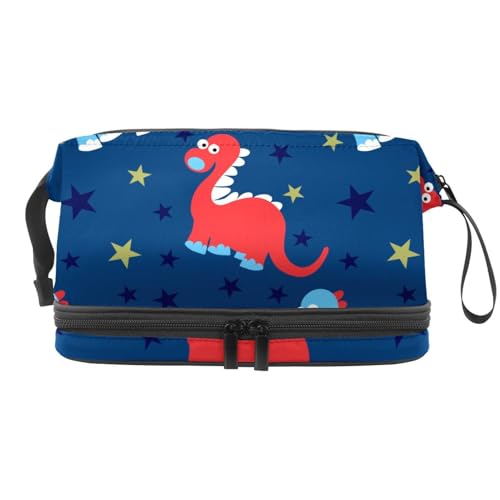 Kosmetiktasche mit Dinosaurier-Dino-Sternmuster, doppellagig, für Damen und Mädchen, Reise-Kulturbeutel, Make-up, praktische Tasche, Organizer-Tasche mit Pinselfach, multi, 27x15x14 cm/10.6x5.9x5.5 von VAPOKF