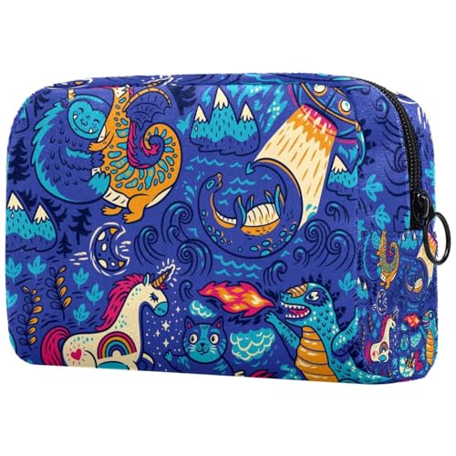 Kosmetiktasche mit Dinosaurier-Einhorn-Faultieren, für Damen, Reise-Kulturbeutel, groß, Make-up, praktische Tasche, Organizer-Tasche mit Reißverschluss, multi, 18.5x7.5x13cm/7.3x3x5.1in, Kulturbeutel von VAPOKF