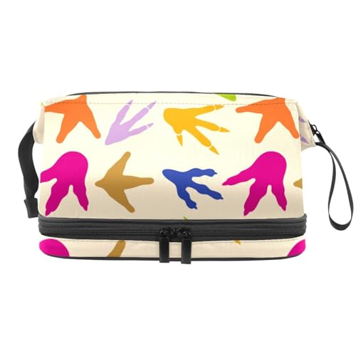 Kosmetiktasche mit Dinosaurier-Fußabdrücken, doppellagig, für Damen und Mädchen, Reise-Kulturbeutel, Make-up, praktische Tasche, Organizer mit Pinselfach, multi, 27x15x14 cm/10.6x5.9x5.5 in, von VAPOKF