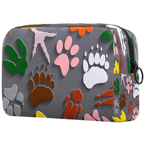 Kosmetiktasche mit Dinosaurier-Fußabdrücken für Damen, Reise-Kulturbeutel, groß, Make-up, praktische Tasche, Organizer-Tasche mit Reißverschluss, multi, 18.5x7.5x13cm/7.3x3x5.1in, Kulturbeutel von VAPOKF