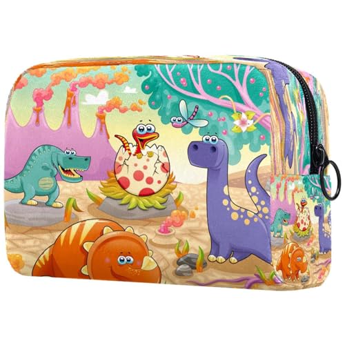 Kosmetiktasche mit Dinosaurier-Hintergrund, für Damen, Reise-Kulturbeutel, groß, Make-up, praktische Tasche, Organizer-Tasche mit Reißverschluss, multi, 18.5x7.5x13cm/7.3x3x5.1in, Kulturbeutel von VAPOKF