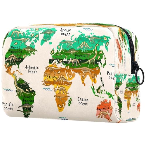 Kosmetiktasche mit Dinosaurier-Kartenmuster, für Damen, Reise-Kulturbeutel, groß, Make-up, praktische Tasche, Organizer-Tasche mit Reißverschluss, multi, 18.5x7.5x13cm/7.3x3x5.1in, Kulturbeutel von VAPOKF
