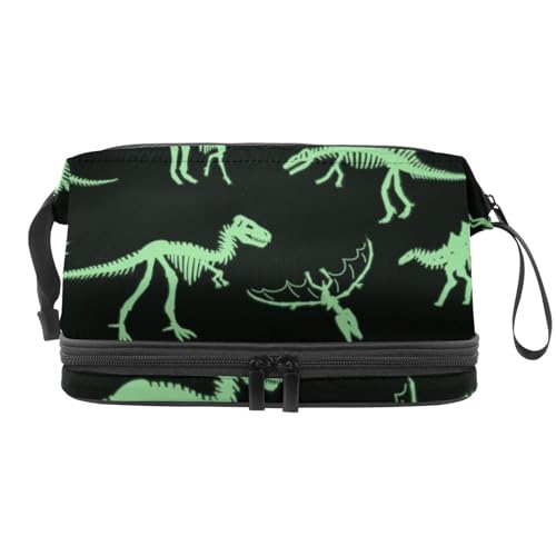 Kosmetiktasche mit Dinosaurier-Knochenmuster, doppellagig, für Damen und Mädchen, Reise-Kulturbeutel, Make-up, praktische Tasche, Organizer-Tasche mit Pinselfach, multi, 27x15x14 cm/10.6x5.9x5.5 in, von VAPOKF