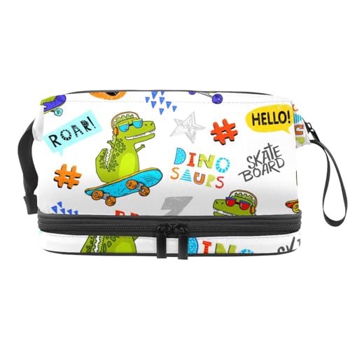 Kosmetiktasche mit Dinosaurier-Motiv, doppellagig, für Damen und Mädchen, Reise-Kulturbeutel, Make-up, praktische Tasche, Organizer-Tasche mit Bürstenfach, multi, 27x15x14 cm/10.6x5.9x5.5 in, von VAPOKF