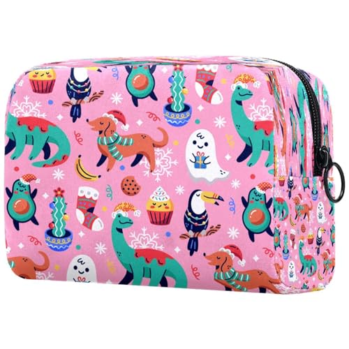 Kosmetiktasche mit Dinosaurier-Motiv, für Damen, Reise-Kulturbeutel, groß, mit Reißverschluss, Rosa, multi, 18.5x7.5x13cm/7.3x3x5.1in, Kulturbeutel von VAPOKF