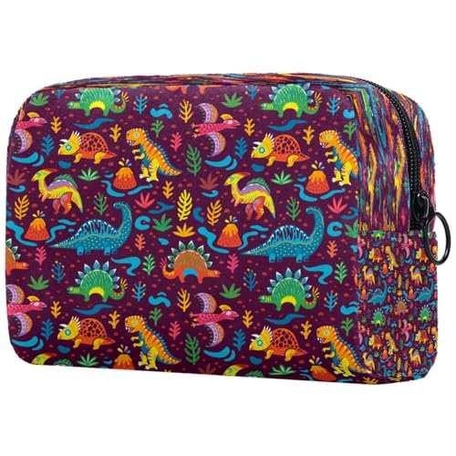 Kosmetiktasche mit Dinosaurier-Motiv, für Damen, Reise-Kulturbeutel, groß, mit Reißverschluss, Rot, multi, 18.5x7.5x13cm/7.3x3x5.1in, Kulturbeutel von VAPOKF