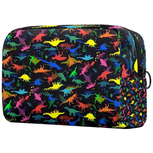 Kosmetiktasche mit Dinosaurier-Muster, für Damen, Reise-Kulturbeutel, groß, Make-up, praktische Tasche, Organizer-Tasche mit Reißverschluss, multi, 18.5x7.5x13cm/7.3x3x5.1in, Kulturbeutel von VAPOKF