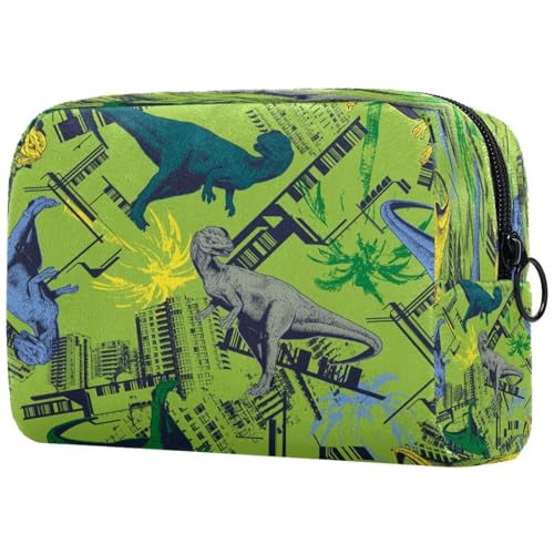 Kosmetiktasche mit Dinosaurier-Muster, für Damen, Reise-Kulturbeutel, groß, Make-up, praktische Tasche, Organizer-Tasche mit Reißverschluss, multi, 18.5x7.5x13cm/7.3x3x5.1in, Kulturbeutel von VAPOKF
