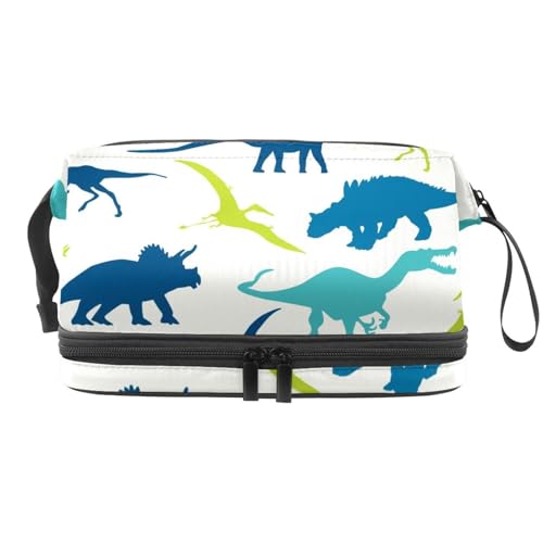 Kosmetiktasche mit Dinosaurier-Silhouette, doppellagig, für Damen und Mädchen, Reise-Kulturbeutel, Make-up, praktische Tasche, Organizer-Tasche mit Pinselfach, multi, 27x15x14 cm/10.6x5.9x5.5 in, von VAPOKF
