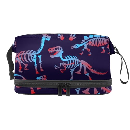 Kosmetiktasche mit Dinosaurier-Skelett-Motiv, doppellagig, für Damen und Mädchen, Reise-Kulturbeutel, Make-up, praktische Tasche, Organizer-Tasche mit Pinselfach, multi, 27x15x14 cm/10.6x5.9x5.5 in, von VAPOKF