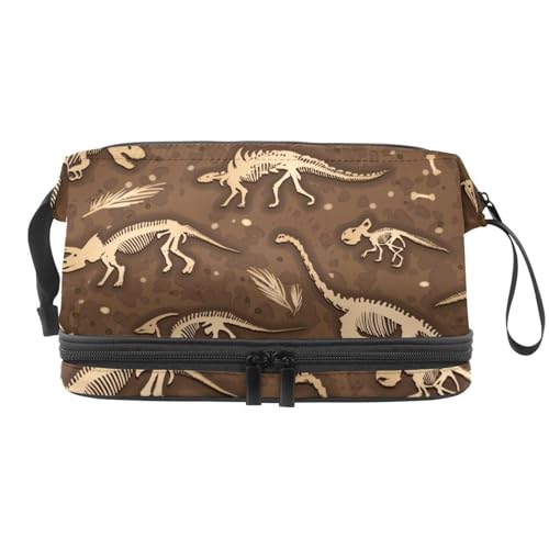 Kosmetiktasche mit Dinosaurier-Skelett-Motiv, doppellagig, für Damen und Mädchen, Reise-Kulturbeutel, Make-up, praktische Tasche, Organizer mit Pinselfach, multi, 27x15x14 cm/10.6x5.9x5.5 in, von VAPOKF