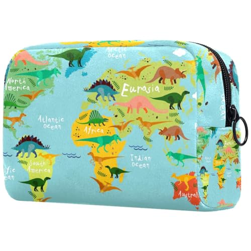 Kosmetiktasche mit Dinosaurier-Weltkarte, für Damen, Reise-Kulturbeutel, groß, Make-up, praktische Tasche, Organizer, Tasche mit Reißverschluss, multi, 18.5x7.5x13cm/7.3x3x5.1in, Kulturbeutel von VAPOKF