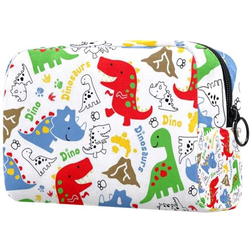 Kosmetiktasche mit Dinosaurier- und Fußabdrücken für Damen, Reise-Kulturbeutel, groß, Make-up, praktische Tasche, Organizer-Tasche mit Reißverschluss, multi, 18.5x7.5x13cm/7.3x3x5.1in, Kulturbeutel von VAPOKF