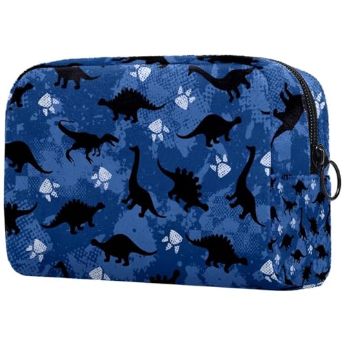 Kosmetiktasche mit Dinosaurier- und Fußabdrücken für Damen, Reise-Kulturbeutel, groß, Make-up, praktische Tasche, Organizer-Tasche mit Reißverschluss, multi, 18.5x7.5x13cm/7.3x3x5.1in, Kulturbeutel von VAPOKF