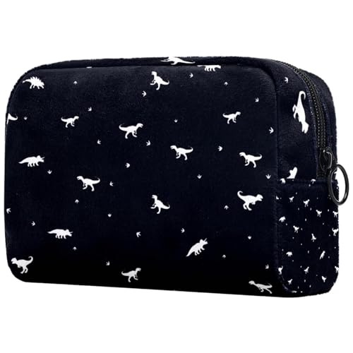 Kosmetiktasche mit Dinosaurier- und Fußabdrücken für Damen, Reise-Kulturbeutel, groß, Make-up, praktische Tasche, Organizer-Tasche mit Reißverschluss, multi, 18.5x7.5x13cm/7.3x3x5.1in, Kulturbeutel von VAPOKF