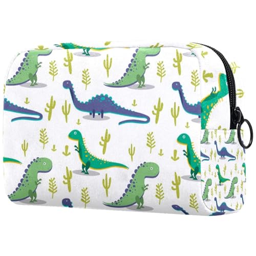 Kosmetiktasche mit Dinosaurier- und Kaktusmotiv für Damen, Reise-Kulturbeutel, groß, Make-up, praktische Tasche, Organizer-Tasche mit Reißverschluss, multi, 18.5x7.5x13cm/7.3x3x5.1in, Kulturbeutel von VAPOKF