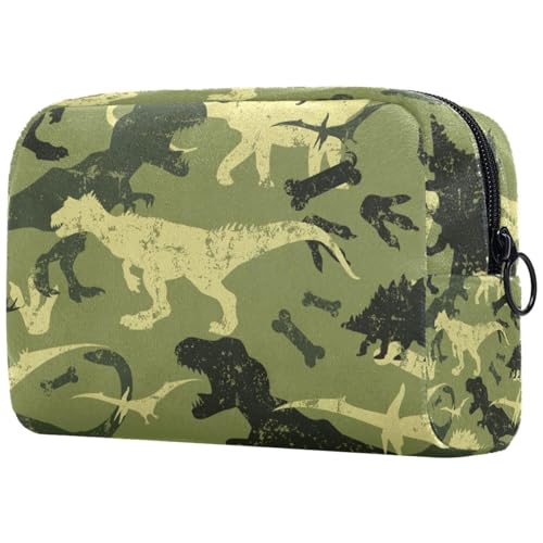 Kosmetiktasche mit Dinosaurier- und Knochenpfotenmotiv für Damen, Reise-Kulturbeutel, groß, Make-up, praktische Tasche, Organizer-Tasche mit Reißverschluss, multi, 18.5x7.5x13cm/7.3x3x5.1in, von VAPOKF
