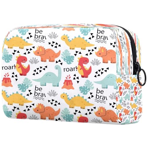 Kosmetiktasche mit Dinosaurier- und Palmblättern, für Damen, Reise-Kulturbeutel, groß, Make-up, praktische Tasche, Organizer-Tasche mit Reißverschluss, multi, 18.5x7.5x13cm/7.3x3x5.1in, Kulturbeutel von VAPOKF