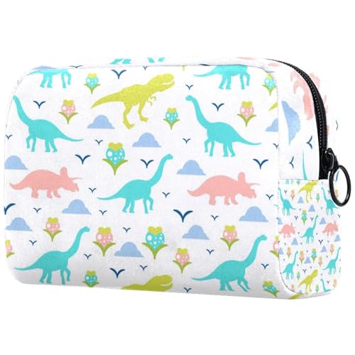 Kosmetiktasche mit Dinosaurier- und Pflanzenmotiv für Damen, Reise-Kulturbeutel, groß, Make-up, praktische Tasche, Organizer-Tasche mit Reißverschluss, multi, 18.5x7.5x13cm/7.3x3x5.1in, Kulturbeutel von VAPOKF
