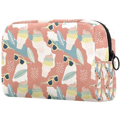 Kosmetiktasche mit Eiscreme und Brille für Damen, Reise-Kulturbeutel, groß, Make-up, praktische Tasche, Organizer-Tasche mit Reißverschluss, multi, 18.5x7.5x13cm/7.3x3x5.1in, Kulturbeutel von VAPOKF