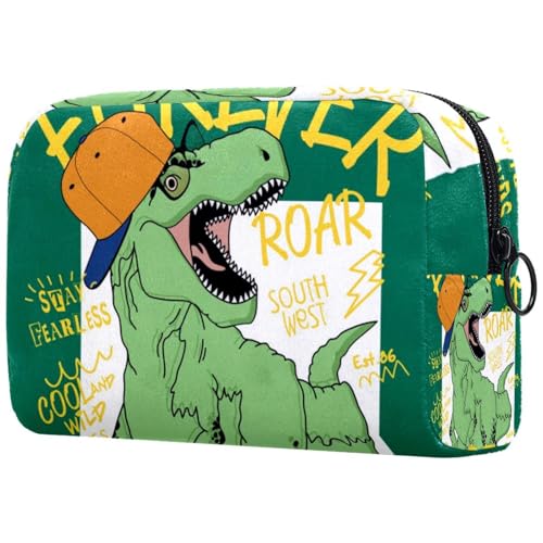 Kosmetiktasche mit Hut-Dinosauriermotiv für Damen, Reise-Kulturbeutel, groß, Make-up, praktische Tasche, Organizer-Tasche mit Reißverschluss, multi, 18.5x7.5x13cm/7.3x3x5.1in, Kulturbeutel Kosmetiktasche mit Hut-Dinosauriermotiv für Damen, Reise-Kulturbeutel, groß, Make-up, praktische Tasche, Organizer-Tasche mit Reißverschluss, multi, 18.5x7.5x13cm/7.3x3x5.1in, Kulturbeutel von VAPOKF